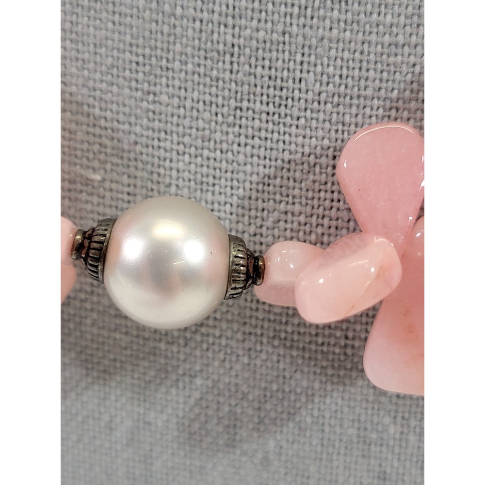 Pink Quartz Tear Drop Faux Pearl Beaded Statement Necklace 16.5" Jewelry EUC - Picture 3 of 4